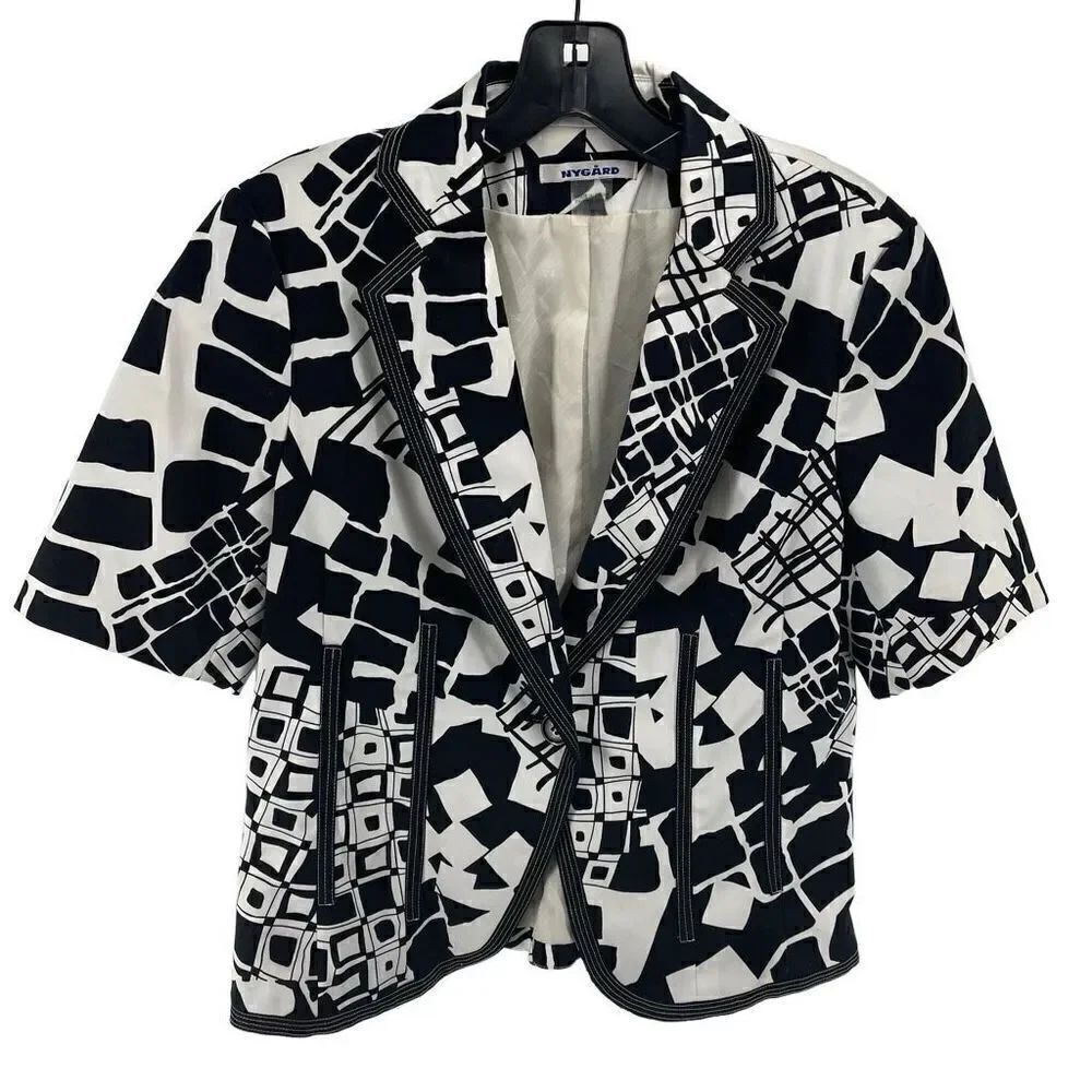 NYGARD Collection Women's Cotton Fully Lined Jacket Blazer Black and White Small